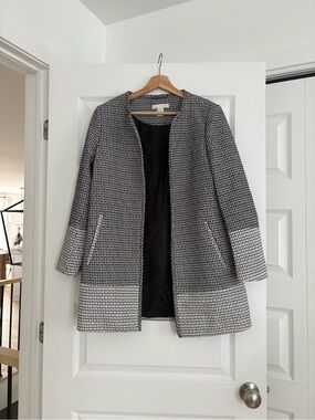 H&M Black and White Textured Open-Front Blazer Coat
